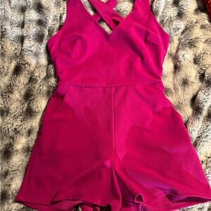 Crisscross Halter One-Piece Romper in Fuchsia